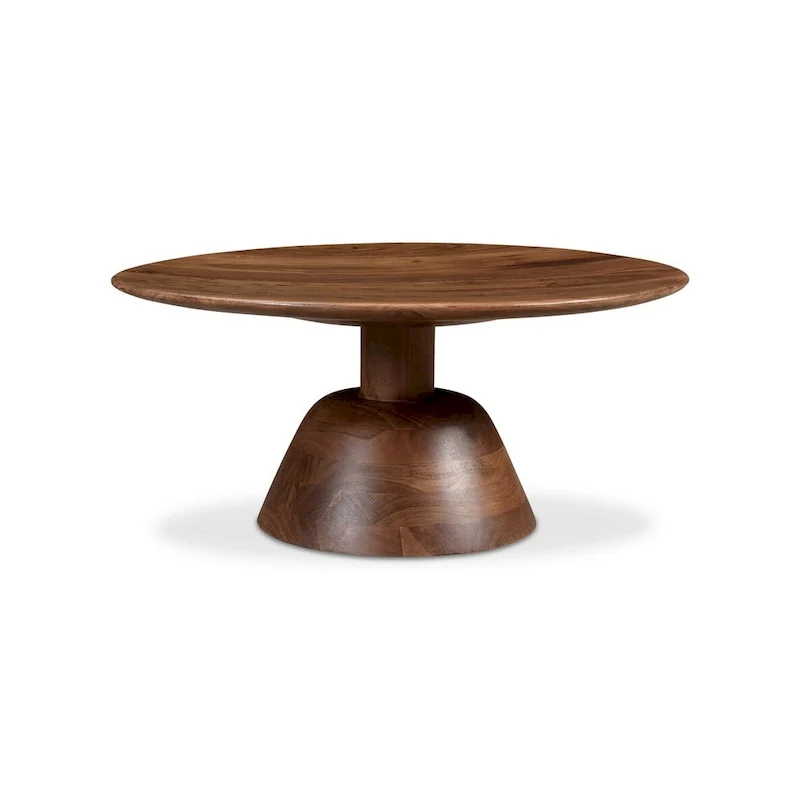 Black / Natural, Modern Round Pedestal Coffee Table for 1 – Solid Wood, 30W x 30D x 14H
