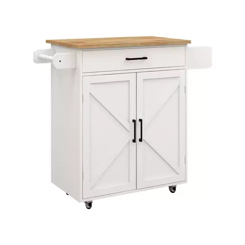 sumyeg Rolling Kitchen Cart with Adjustable Shelves, Towel Rack and Wood Top for Storage