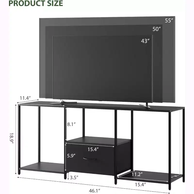 1 Metal Fabric Drawer TV Stand 55 in - Modern Entertainment Center, Versatile Storage Solutions, LED Light Feature, Compact and Practical