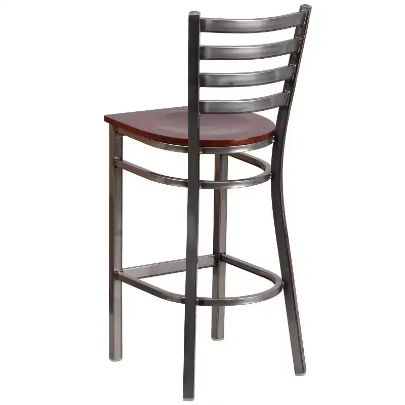 2 Pack Clear Coated Ladder Back Metal Restaurant Barstool