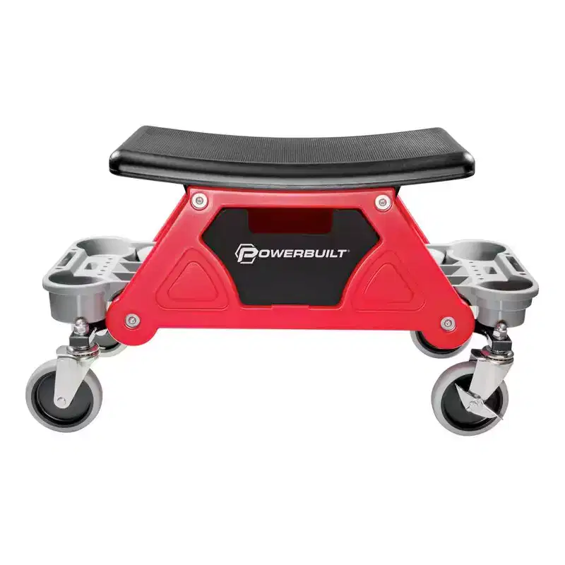 Red & Black Rolling Work Seat with Storage Trays, 1-Person