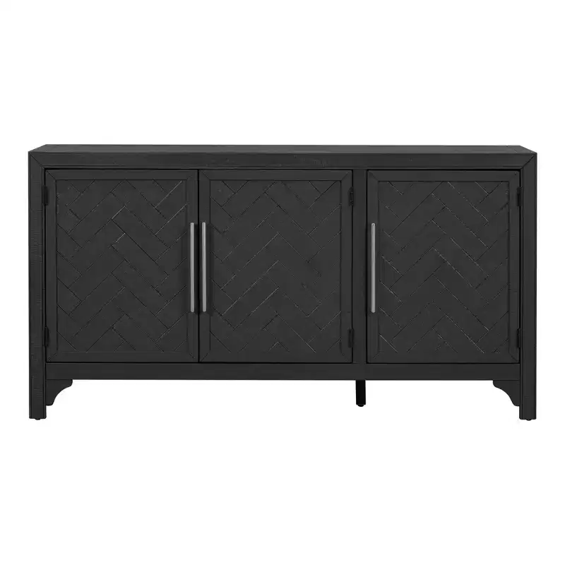 Luxystar Sideboard Cabinet with MDF+Pine veneer and Adjustable Shelves for Living Rooms and Entrance, Black