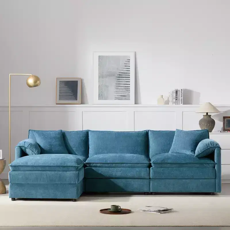 Whisen Modern Design Oversized Chenille Modular Sectional Sofa 4 Seat Sofa with Double Cushions and Movable Ottomans