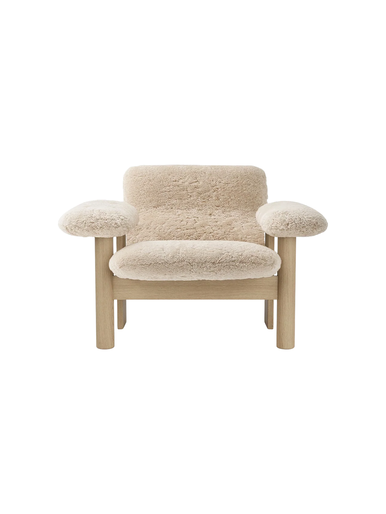 Scandinavian Mid-Century Sheepskin Low Back Lounge Chair with Wood Frame for Living Room & Bedroom