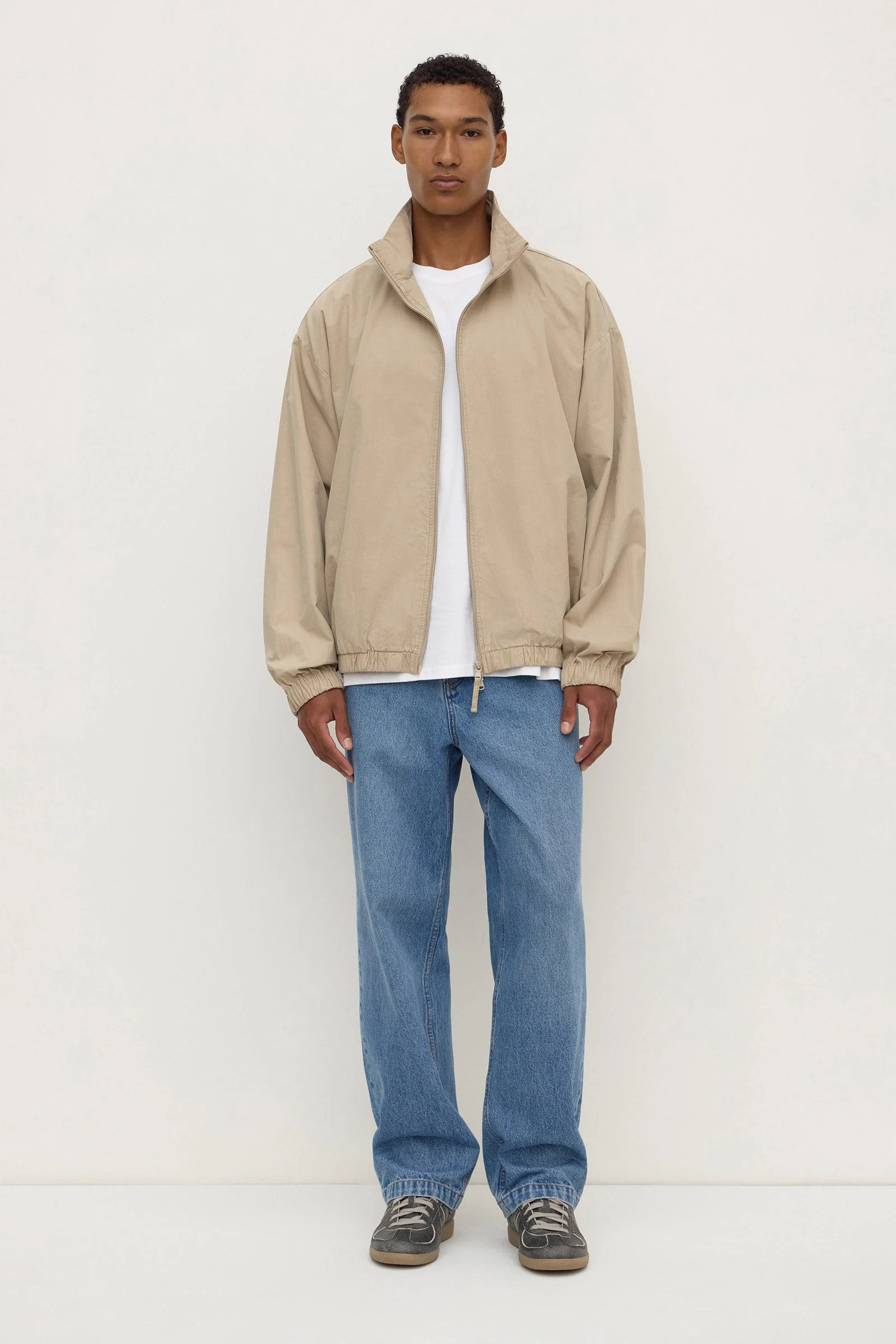 Ash Grey Cotton Stand Collar Jacket