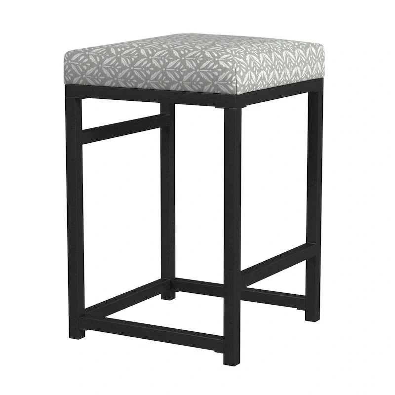 Backless Industrial Metal Counter Stool, 24in Seat Height, Textured Weave Fabric, Black Finish