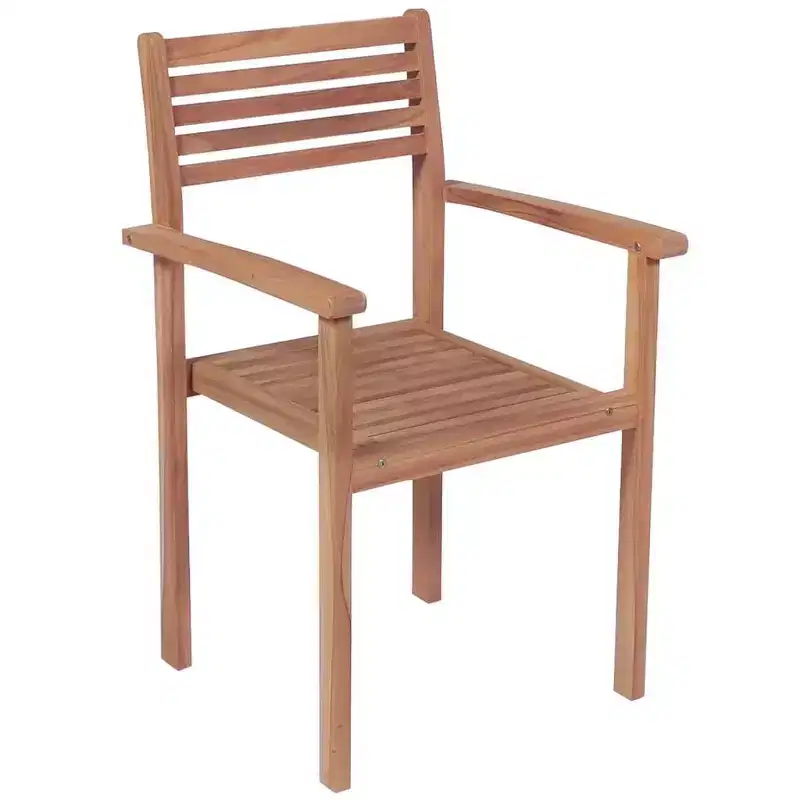vidaXL Teak Wood Stackable Patio Chairs with Cushions - Set of 6 - Weather-Resistant, Easy Assembly, Versatile Design