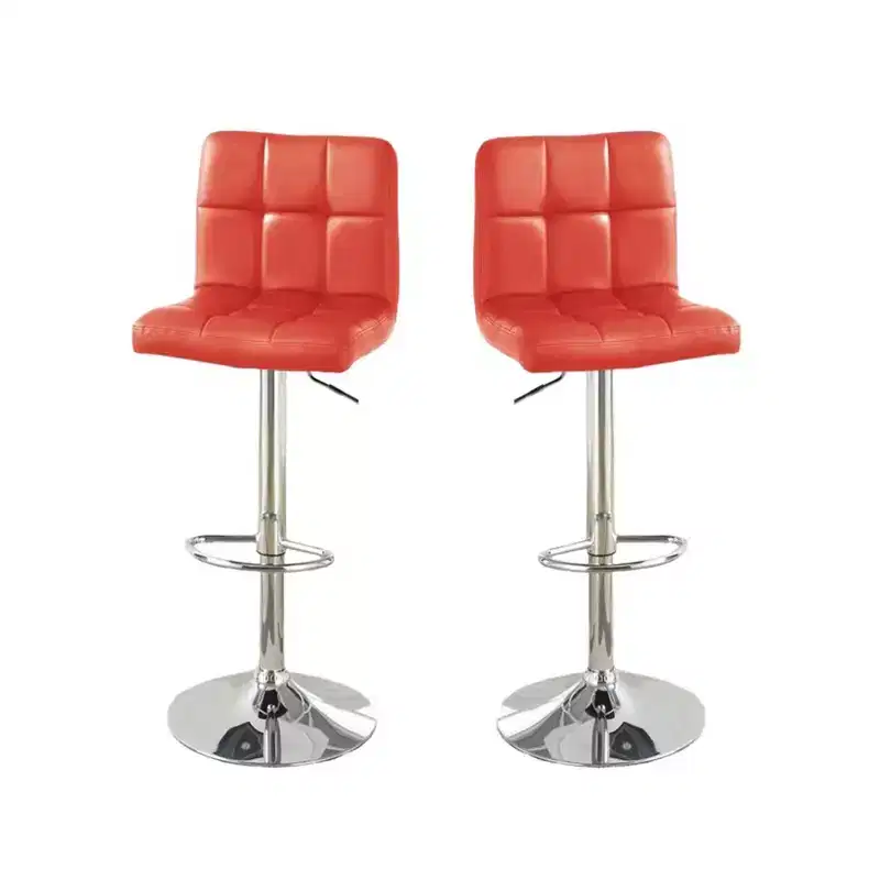 Simple Relax Set of 2 Faux Leather Barstools with Gas Lift in Red