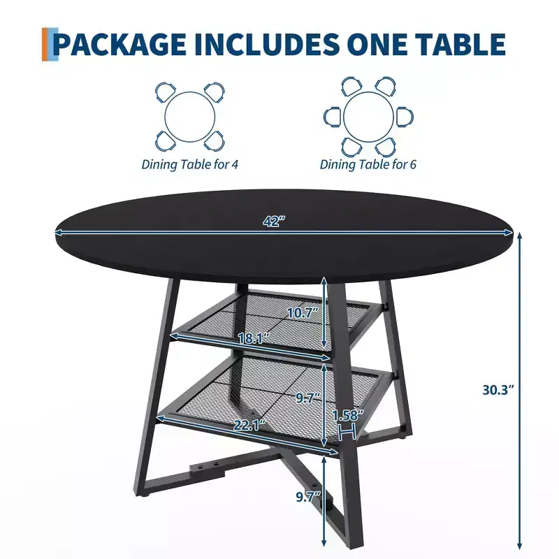 Dinning Room Tables for 4, Round Dining Table Set with Storage, 42 Inch Circle Kitchen Table High Top