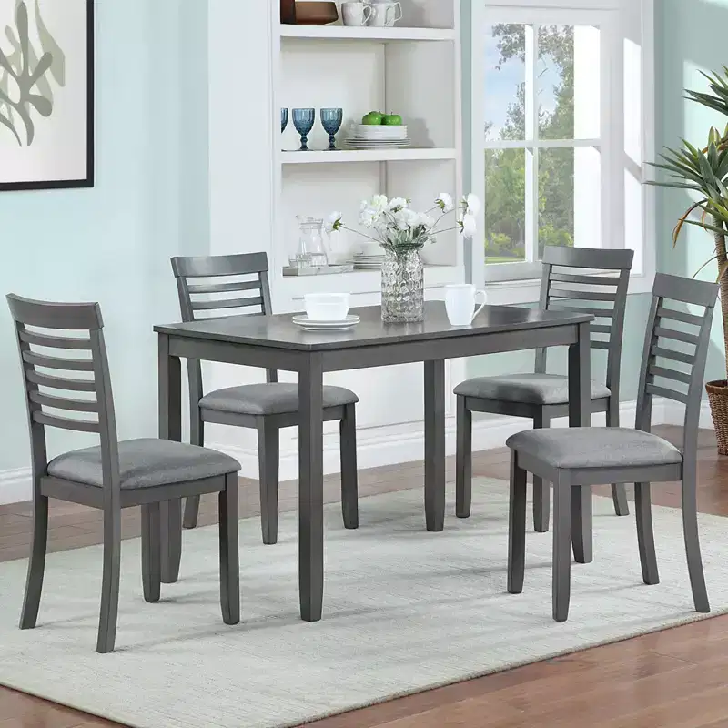 5-Piece Modern Dining Set: Rectangular Wood Table with 4 Upholstered Chairs for Kitchen and Dining Room