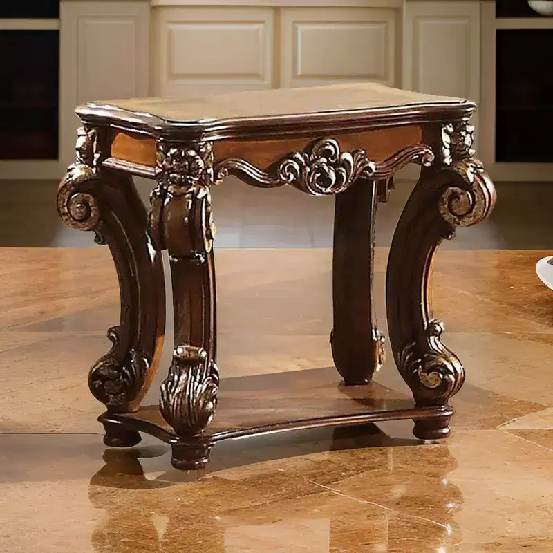 Royal Hampton Designed Wooden Side Table with Intricately Carved Body, Brown