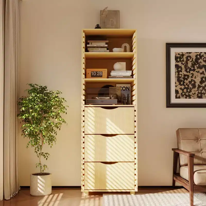 Famapy Adjustable Solid Wooden Display Cabinet Storage Cabinet - Multi - Shelf Organizer with Drawers for Home Office & Living Spaces Corner Cabinet