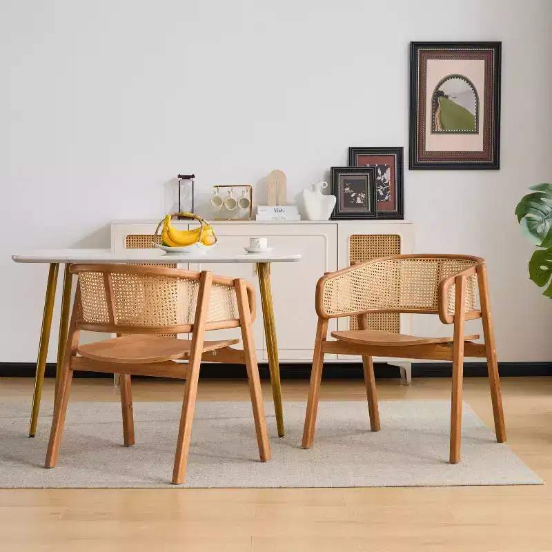 Christopher Knight Home Stellan Farmhouse Rubberwood Rattan Dining Chairs with Curved Back