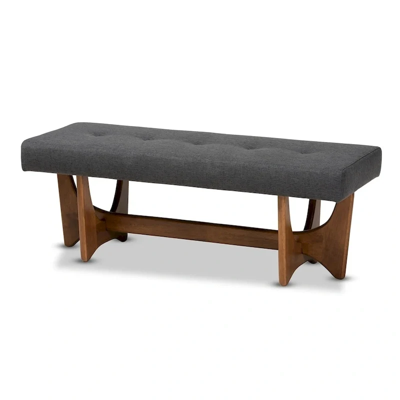Mid-Century Modern Upholstered Button Tufted Bench