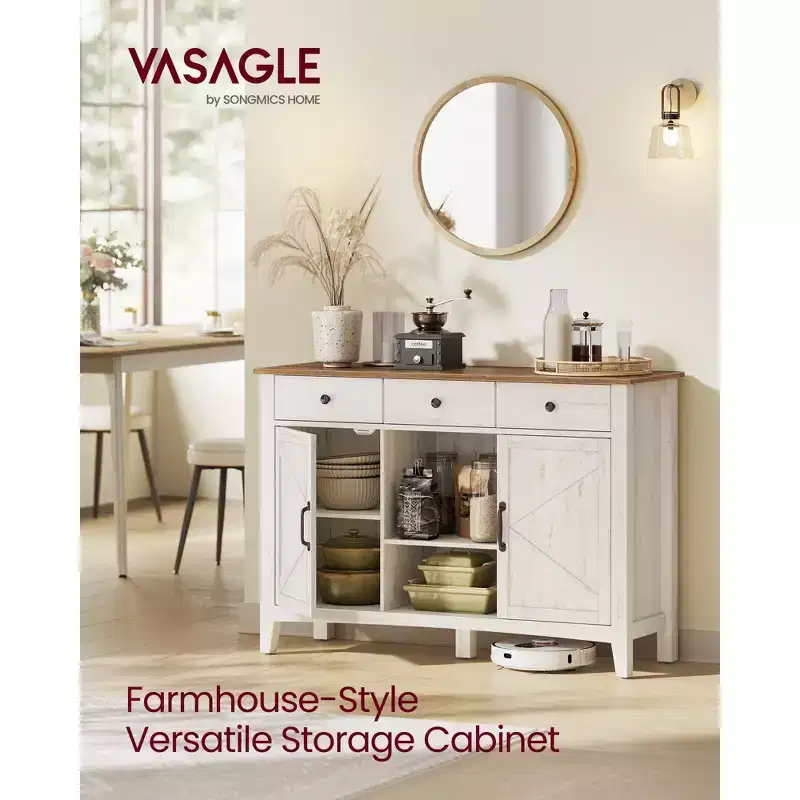 VASAGLE Farmhouse Buffet Cabinet with Detachable Wine Rack, Sideboard Cabinet with Adjustable Shelves