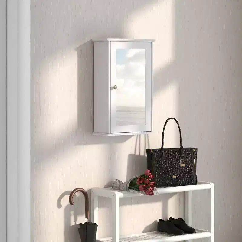 Costway Bathroom Medicine Cabinet with Mirror Cabinet Reversible Single Door Organizer
