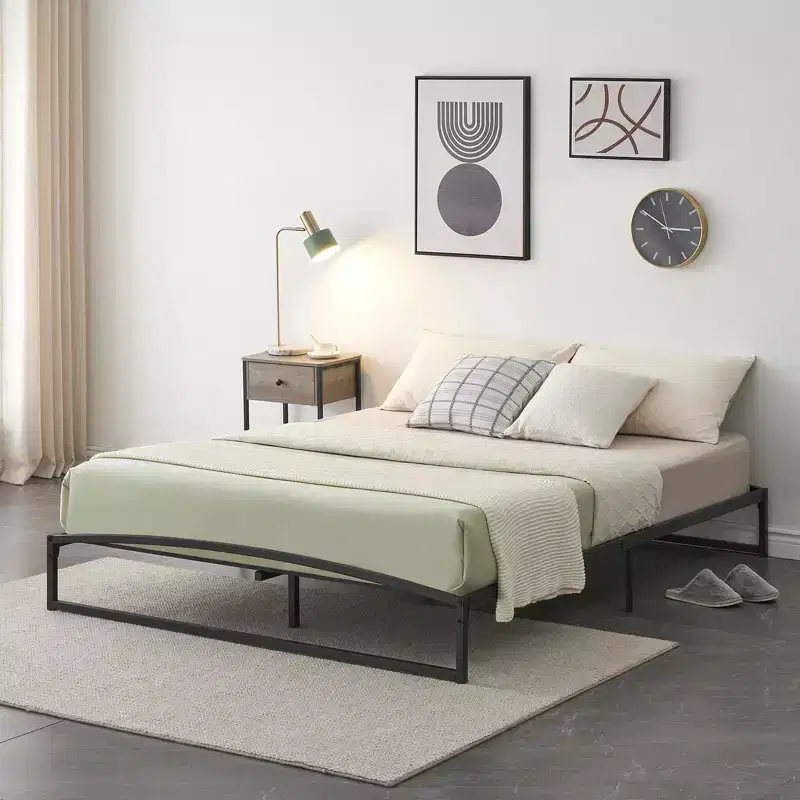 Low Profile Bed Frame - Queen Size Metal Platform, 6 Inch Steel Slats, Noise-Free, Easy Assembly, Modern Bedroom Furniture, No Box Spring Needed