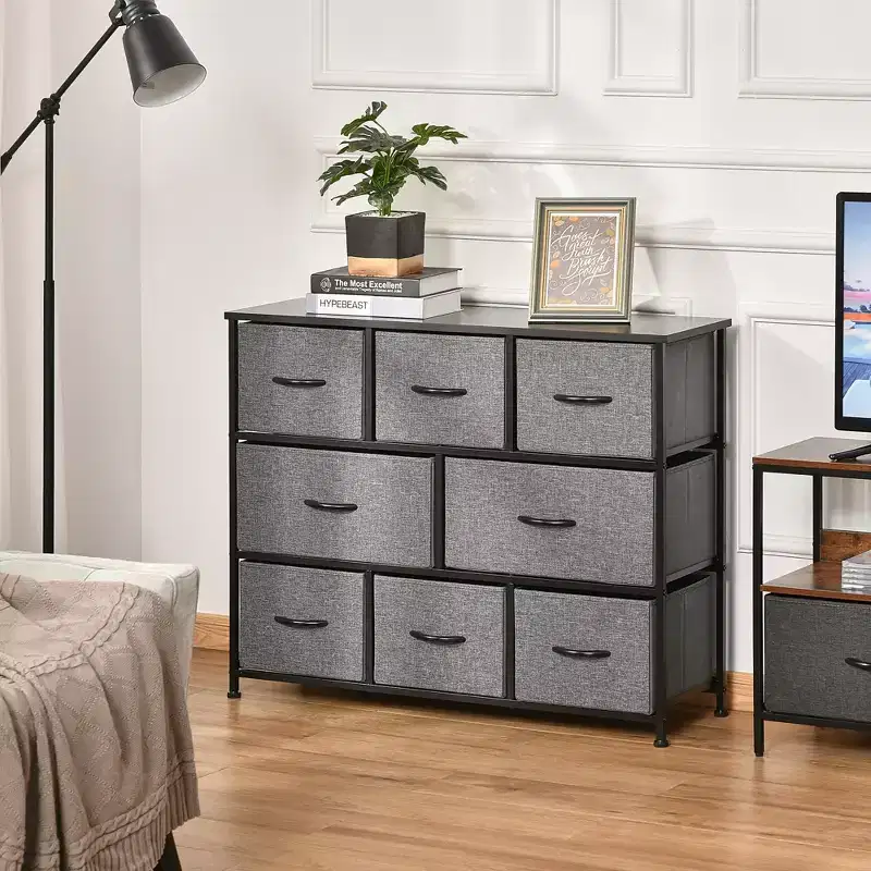 HOMCOM 8-Drawer Dresser, 3-Tier Fabric Chest of Drawers, Storage Tower Organizer Unit with Steel Frame for Bedroom, Hallway