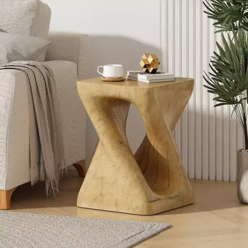 Twist Console Table with Wood-Like Texture, Natural Color for Living Room