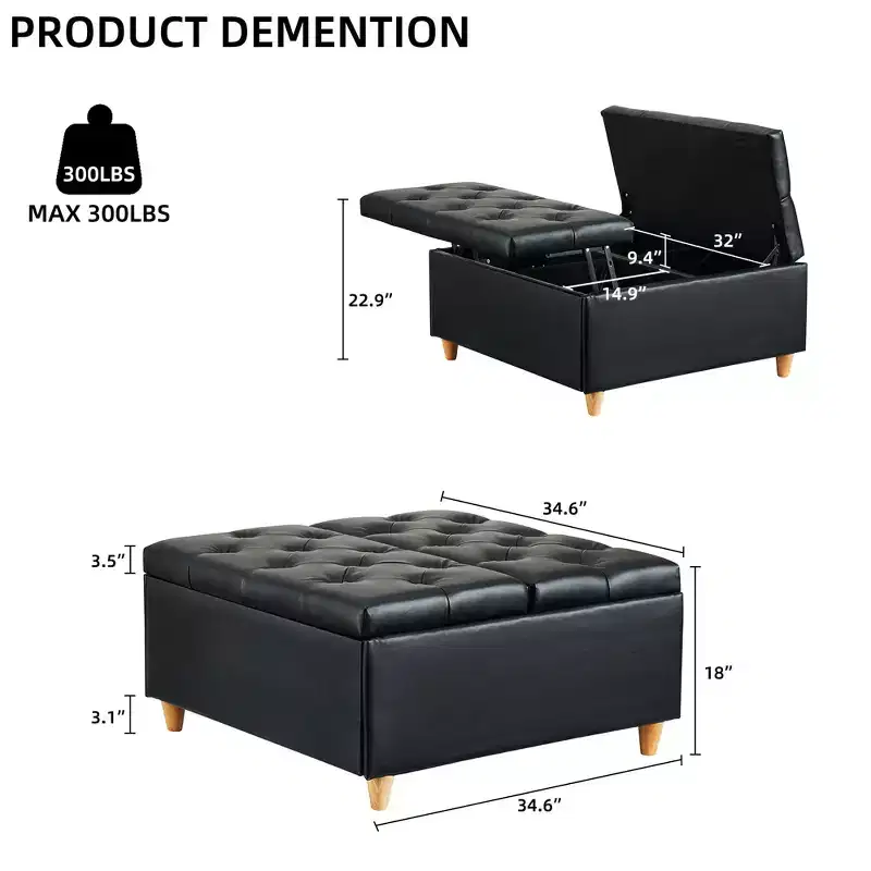 Faux Leather Storage Ottoman with Lift Top, Tufted Upholstered Bench for Bedroom & Living Room, 34.6