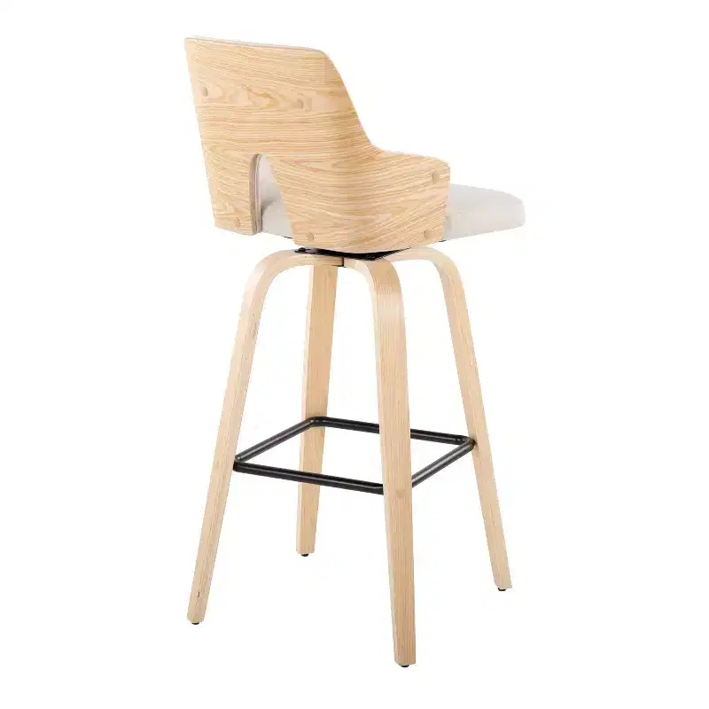 Set of 2 Stella Barstools Natural/Cream/Black: Fixed-Height, Wood Frame & Footrest - LumiSource