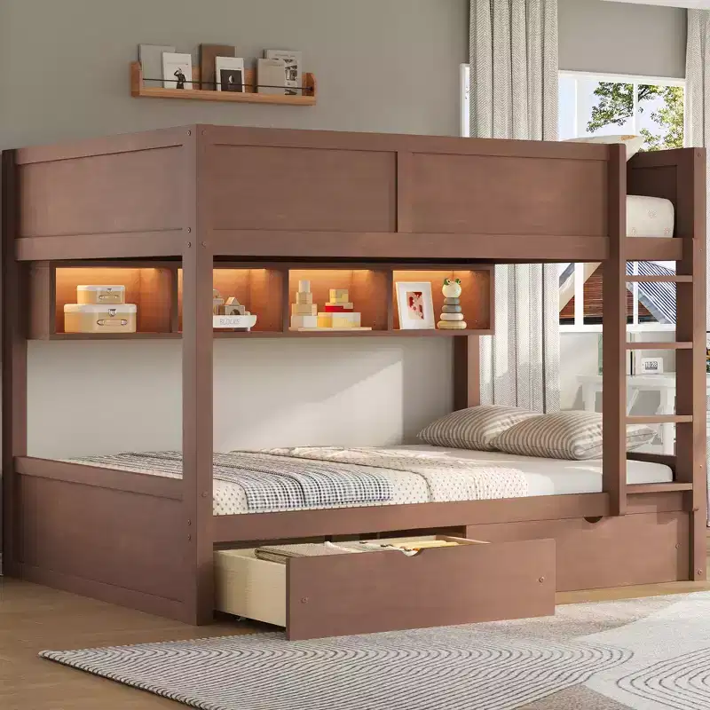 Full XL over Full XL Bunk Bed with Storage Cabinets and 2 Drawers