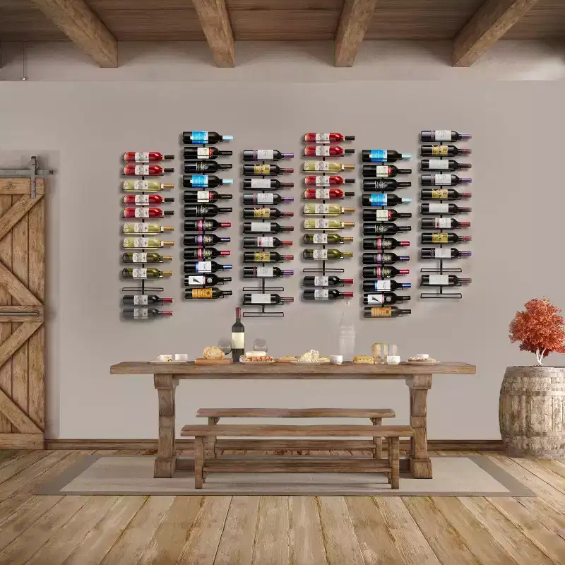 Wall-Mounted Black Metal Wine Rack Bottle Holder for Home Bar & Kitchen, Holds 12