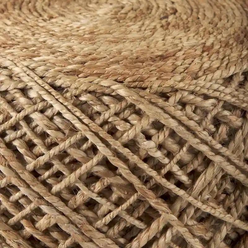 Handwoven Brown Wool Round Pouf with Diamond Weave Pattern