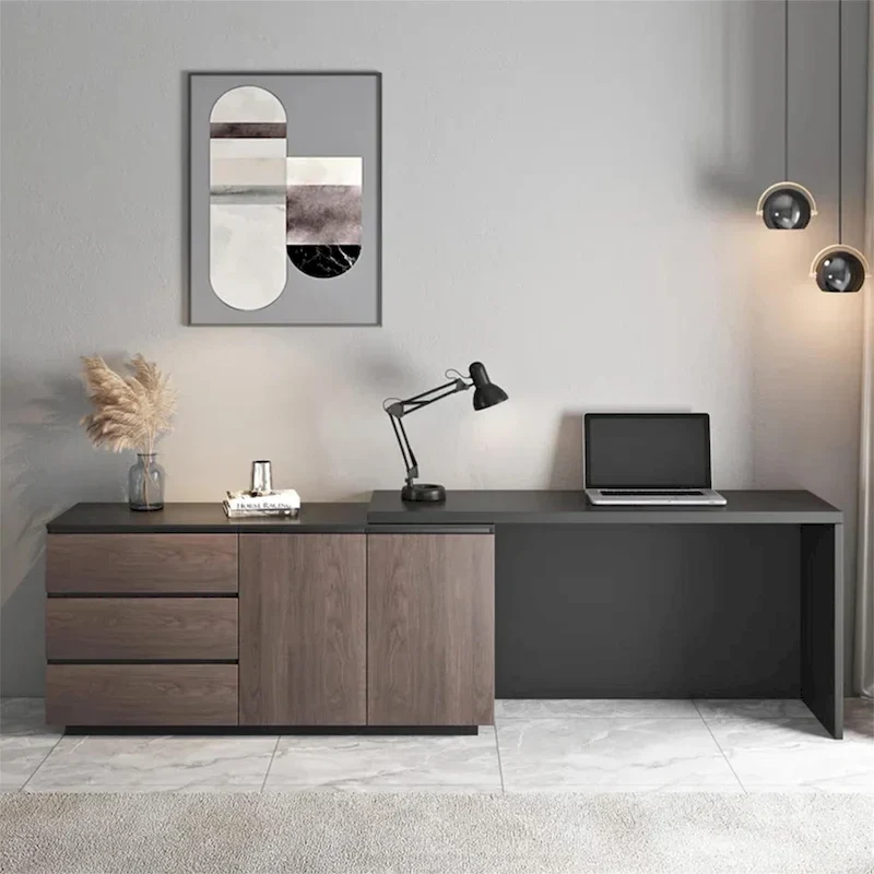 Home Office Expandable Desk with Drawer Dresser for Storage