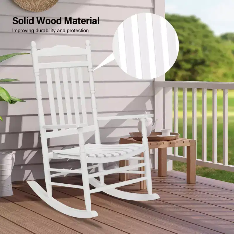 Karl Home | Lathe-Turned Solid Wood Patio Rocking Chairs (Set of 2)