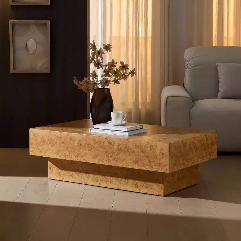 43 Modern Coffee Table, Faux Burl Wood Rectangular Center Table with MDF Pedestal Base for Living Room, Office, or Apartment - Panipeachy