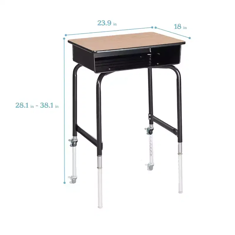 ECR4Kids Mobile Open Front Desk with Metal Storage Book Box, Classroom Furniture, Oak