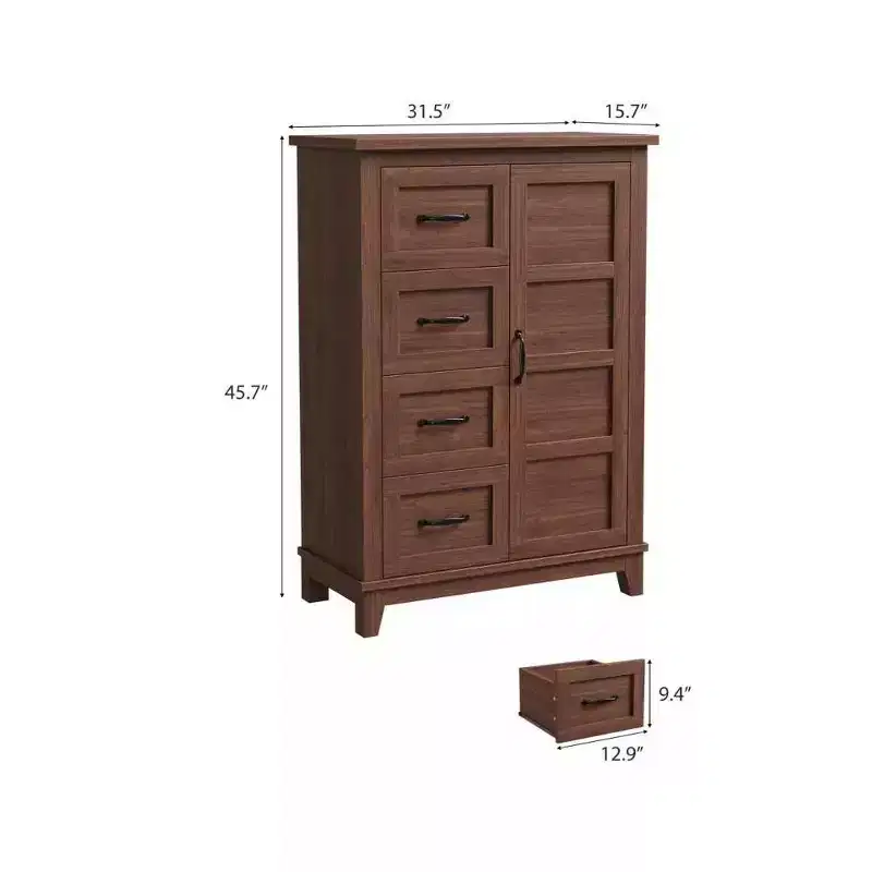 45.7 Dresser with 4 Drawers & Door,Freestanding Vertical Storage Closet Chest for Bedroom Organization,Walnut