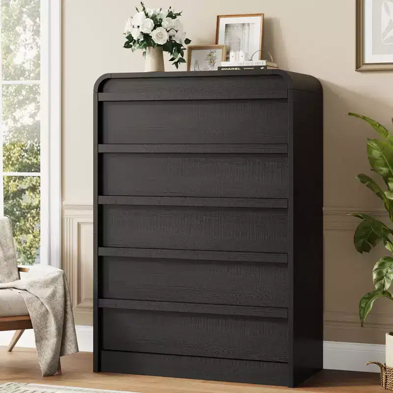 Arched 5-Drawer Dresser,45 Tall Wooden Chest with Curved Profile for Modern Bedroom, Living Room,Entryway,Nursery Storage