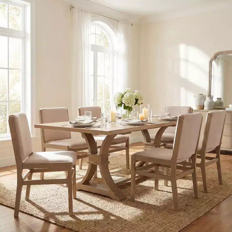Christopher Knight Home Lyra 7 Piece Contemporary Rubberwood Upholstered Dining Set with Expandable Dining Table