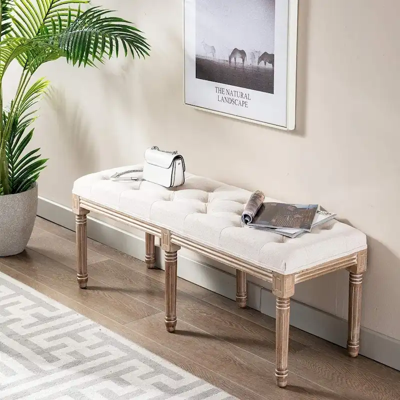 48 Extra-Long Rectangular Tufted Ottoman Bench Seat-Beige