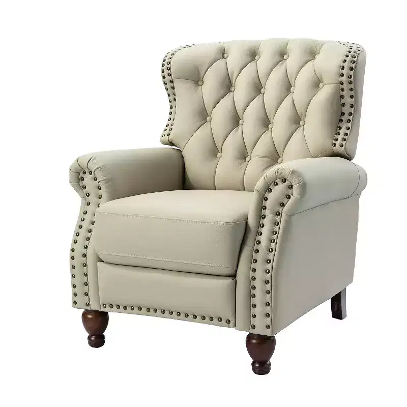 Justine Transitiona Wooden Upholstery Genuine Leather Recliner with Nailhead Trim for Living Room and Bedroom| ART OF LIVING DESIGNS