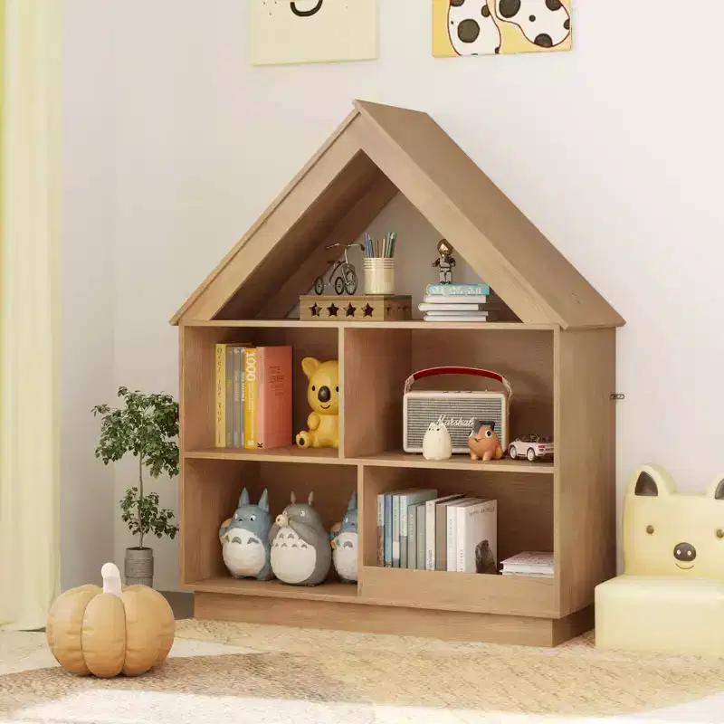 Costway Wooden Kids Dollhouse Bookshelf with Open Shelves Anti-toppling System Bookcase White/Brown