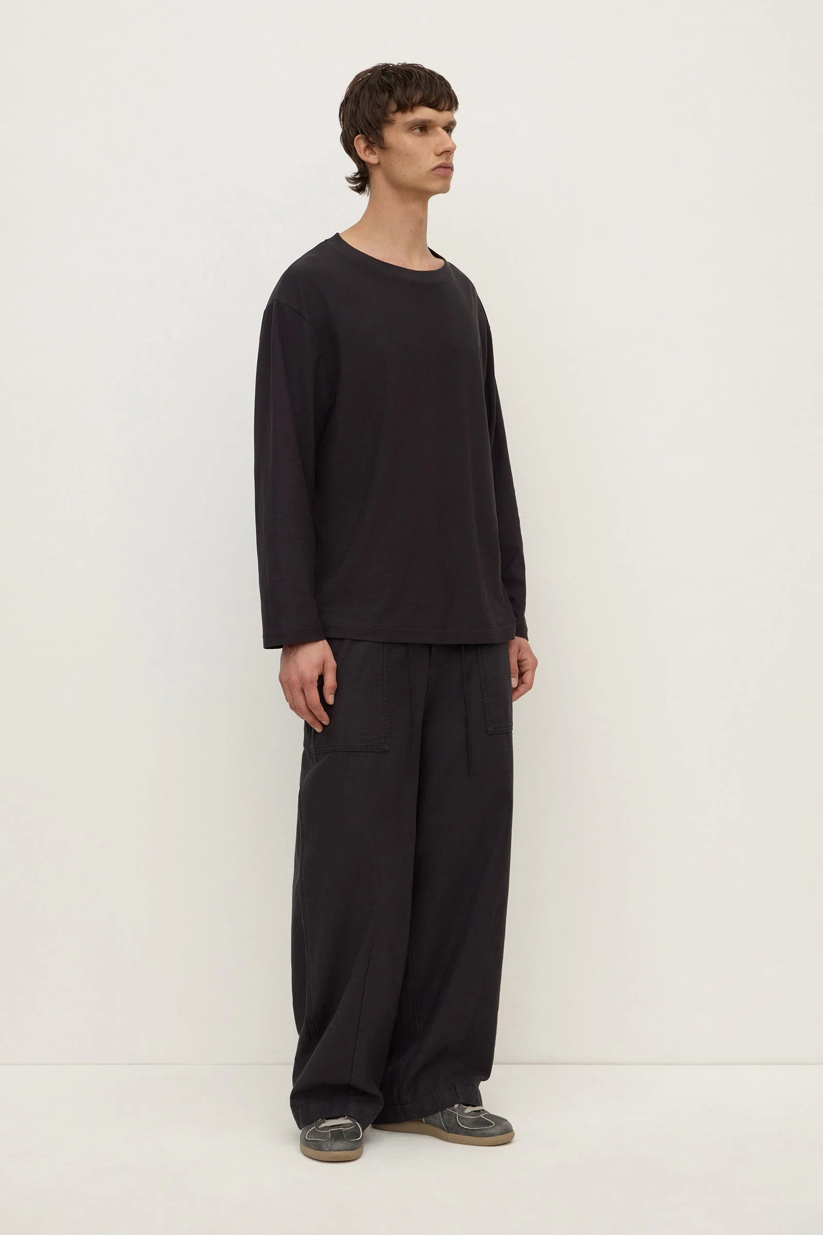 Washed Black Cotton Hemp Long Sleeve Tee