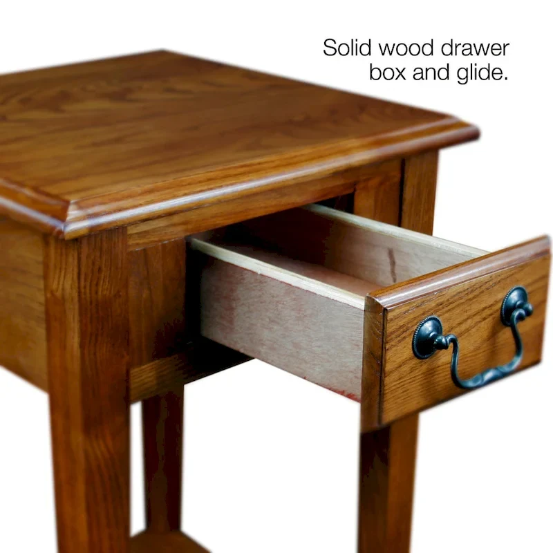 Medium Oak / Slate Black / White One-Drawer Square Side Table with Bottom Shelf