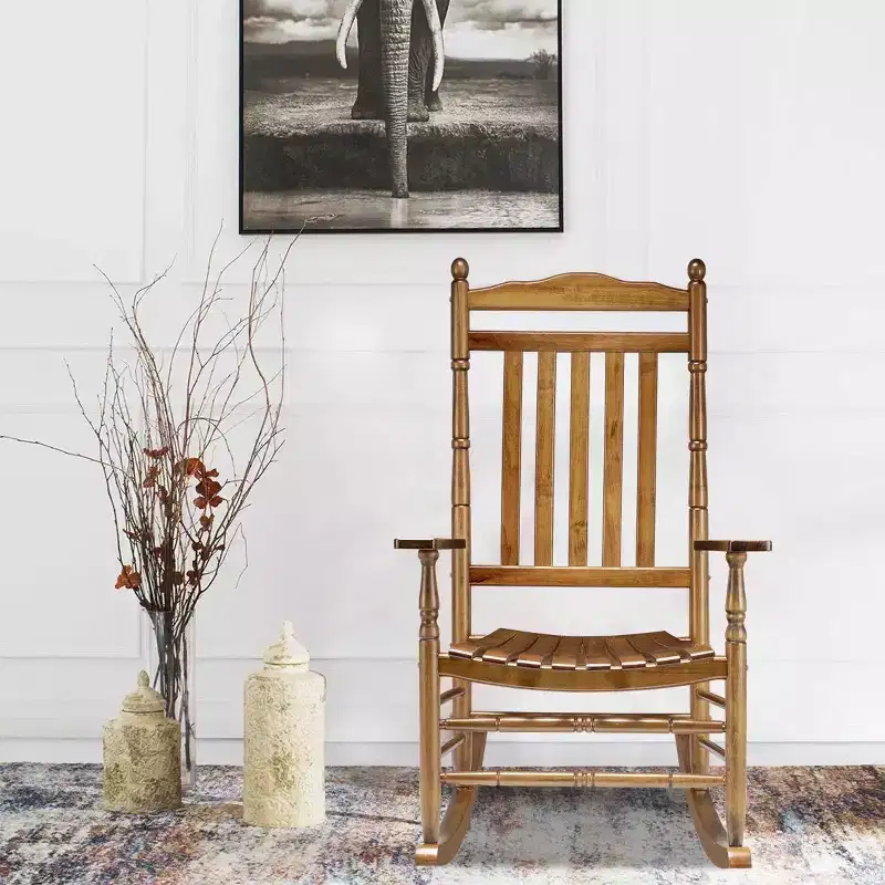 Karl Home | 27 in. Elegant Solid Wood Patio Rocking Chair