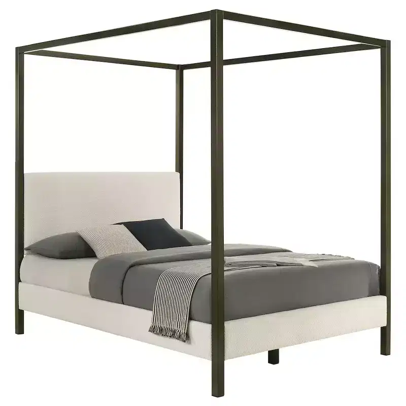 Upholstered Queen Canopy Bed Vanilla