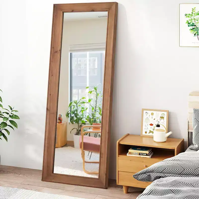 21 in. W x 64 in. H Modern Solid Wood Rectangle Framed Full Length Decorative Mirror in Brown
