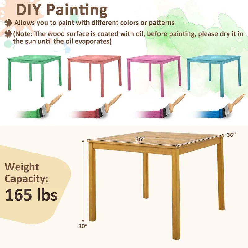 Gymax 5 PCS Patio Dining Set Acacia Wood Table w/ 1.9 Umbrella Hole