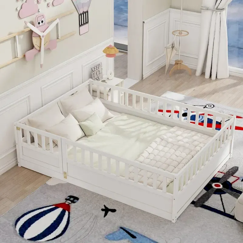 Montessori wooden children's floor bed with Support slat