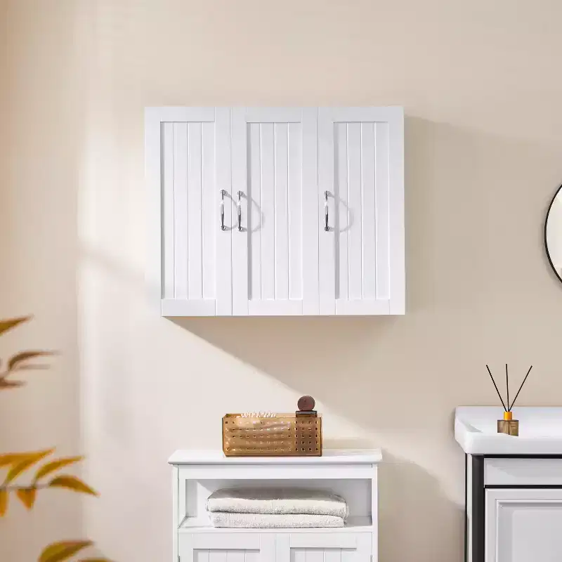 Yaheetech Wall Mounted Cabinet with Three Doors and Adjustable Shelf for Living Room, Laundry Room, Mudroom