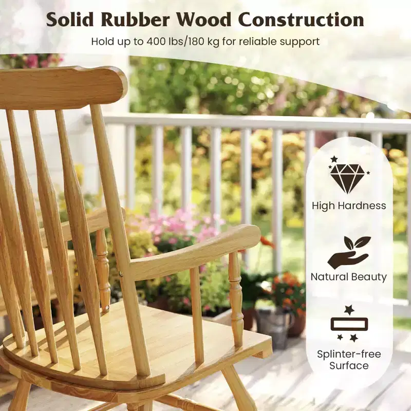 Costway Set of 2 Wood Rocking Chair Glossy Finish White\ Coffe