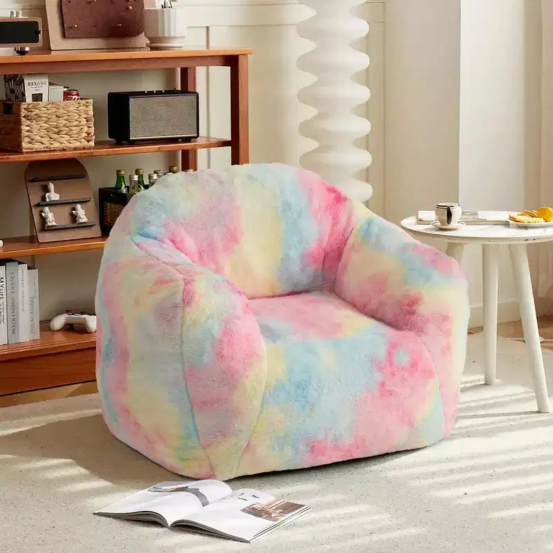 Bean Bag Chair with Armrest and Backrest,Plush Faux Fur Memory Foam Lounger,Ergonomic Beanbag Sofa Chair Sofa for Living Room,Bedroom,Office Pink