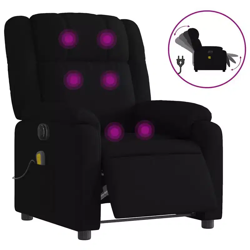 vidaXL Electric Massage Recliner Chair - Black Fabric Push Armchair with Vibration Massage, Electric Footrest/Backrest Adjustment