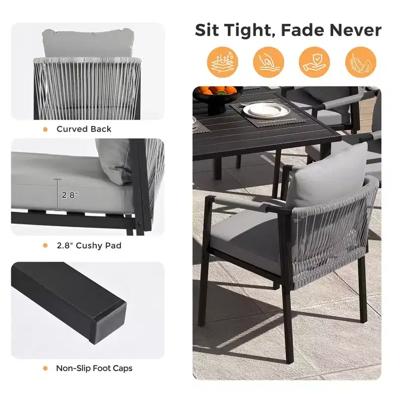 HAPPATIO Patio Dining Set, Woven Rope Rattan Outdoor Dining Set, Woven Wicker Rope Chairs with Cushions for Lawn Garden